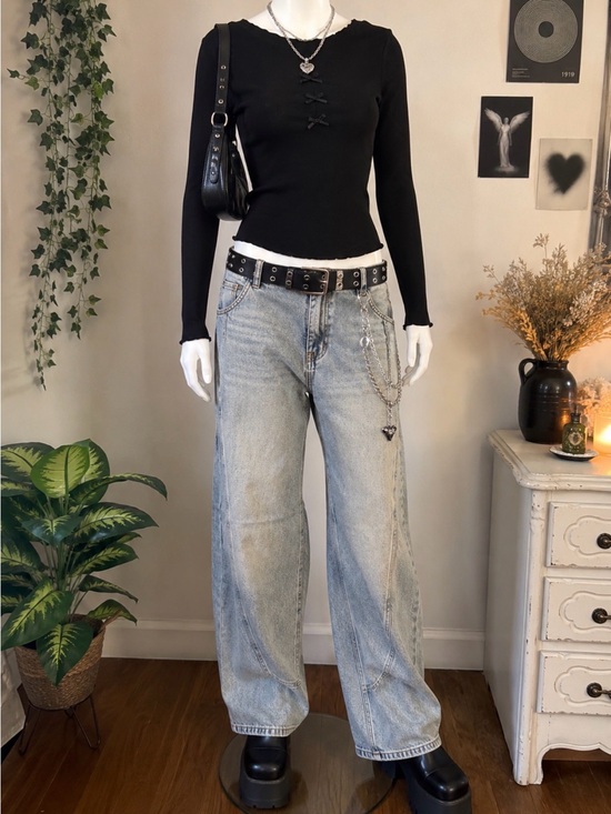 Tops - Black Ribbed Lace-Up Long Sleeve Top